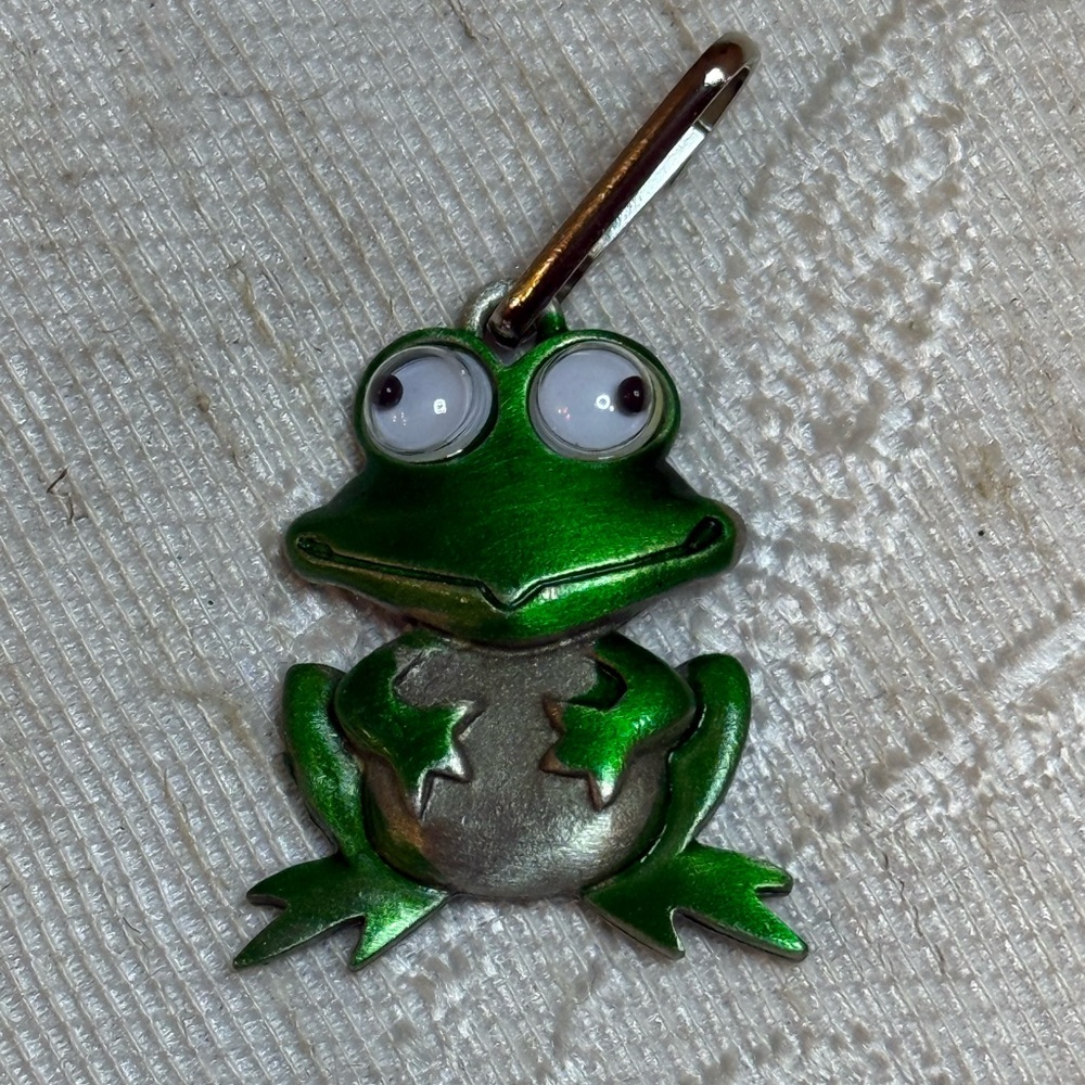 Vtg Set of 4 JJ Jonette Jewelry Frog Zipper Pulls Enamel‎ Pewter Googly Eyes